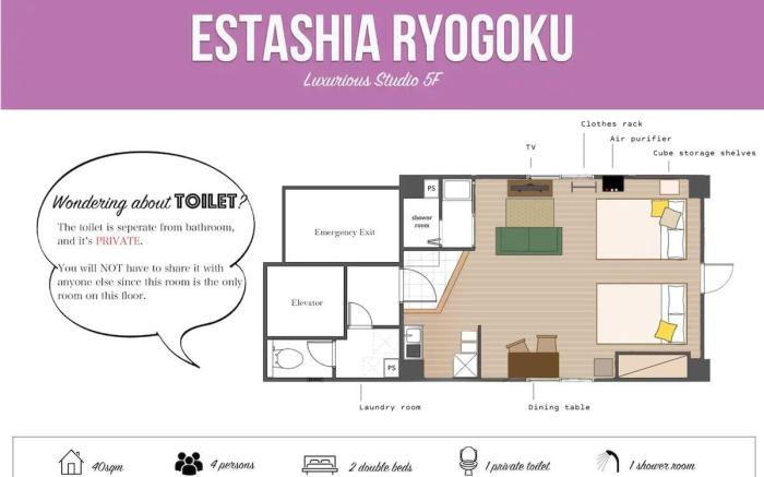 Hotel Estasia 両国5F/ Asakusa 50m² Studio with Wi-Fi