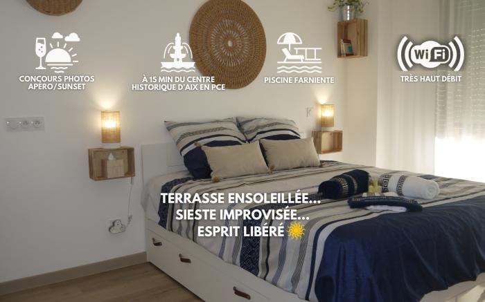 Modern Studio with Private Terrace & Pool – 15 min from Aix TGV 