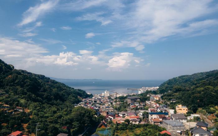 Log house located along the river, Shizuoka Atami