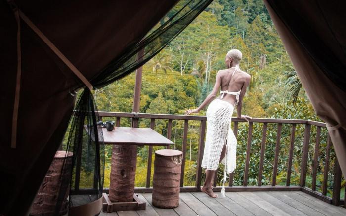 Deluxe glamping tent at the waterfall