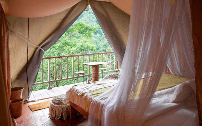 Deluxe glamping tent at the waterfall