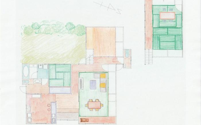 A.田舎の一棟貸住宅、お庭でBBQやプール遊びができる宿。