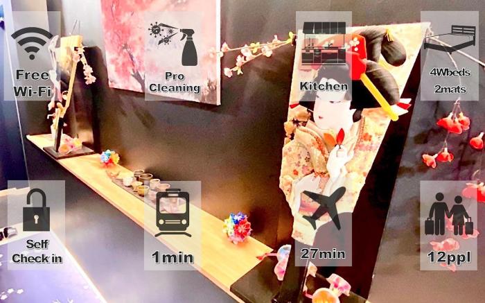 【Max 12 ppl】 54㎡／Japanese modern／Free wifi／2 min station／Eternity APARTMENT HOTEL～SHINAGAWA 304～