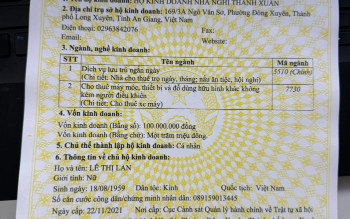 Thanh Xuan Guesthouse - Motorcycle Rental and Invoice