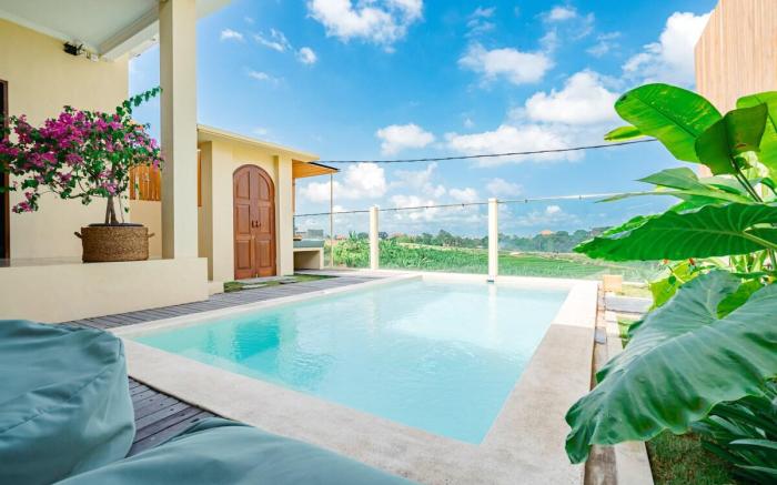 Charming 3BR Villa–Pool, Rice Fields, 10 Min Beach